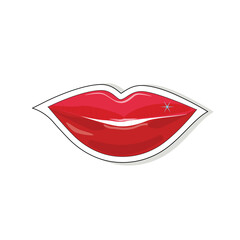 Women's lips sticker in cute cartoon style for Valentine's Day decoration. Vector on a white background