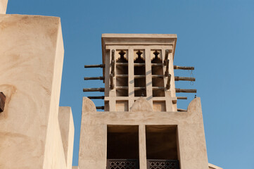 Fototapeta na wymiar Detail of traditional wind tower architecture, Dubai, United Arab Emirates