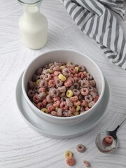 Simple breakfast with cereal and milk