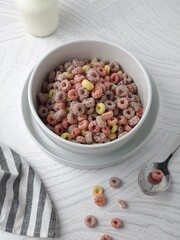 Simple breakfast with cereal and milk