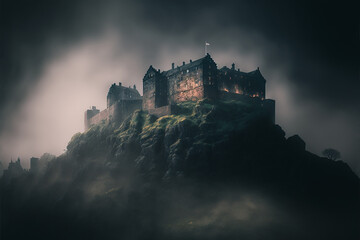 Fototapeta premium View to a medieval Castle in Scotland, Generative AI