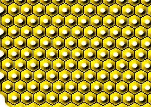 fläche ausgefüllt mit netzartig angeordneten sechsecken als abstrakte zeichnung aus schwarzen linien mit grauem schatten und gelbem hintergrund