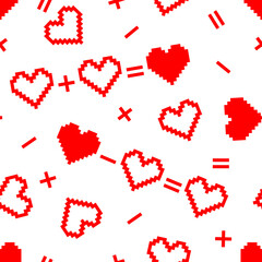Pattern with empty and filled red hearts on a white background. Seamless background for the design of romantic cards, covers, wallpapers, posters, flyers, gift wrapping, etc. for the holiday of saint 