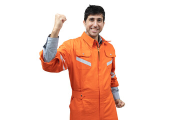 Caucasian technician engineer man cheering on isolated white background