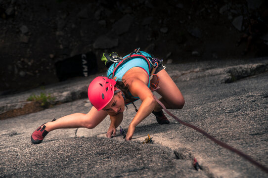 Female rock climber, Squamish, British Columbia, Canada