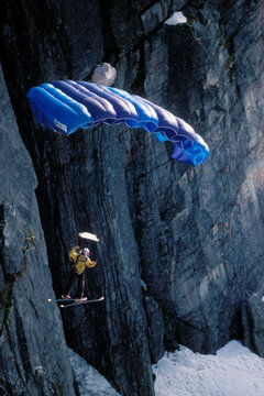 Ski-BASE jumper steering his parachute.