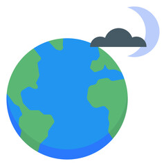 planet earth with crescent sun and cloud illustration
