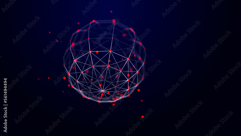 Poster futuristic twisted sphere made of lines and dots. technological background. data transmission networ