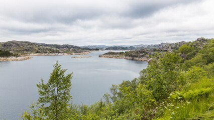 Typical norwegian landscape with a lake in Norway