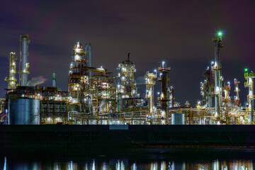 The petrochemical complex at Yokkaichi Port, Yokkaichi city, Mie prefecture, Japan at night