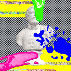Contemporary concept collage art. Antique statues in abstract creative space. Zine, vapor wave...