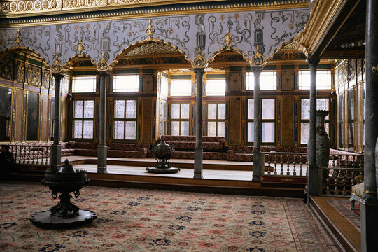 ISTAMBUL, TURKEY - SEP 2022: This is the hall in the Harem of the Topkapi Palace