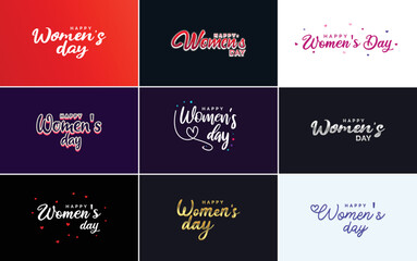 Happy Women's Day typography design with a pastel color scheme and a geometric shape vector illustration