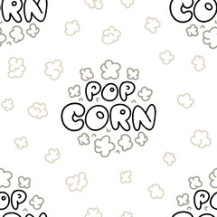 Doodle seamless pattern with popcorn in logo.