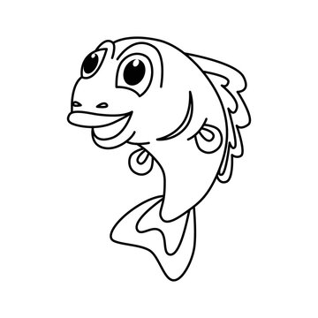 Cute fish cartoon characters vector illustration. For kids coloring book.