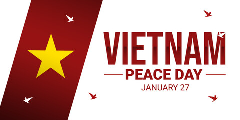 Peace Day of Vietnam background with red typography and flag. Remembering the peace day of Vietnam war, the backdrop