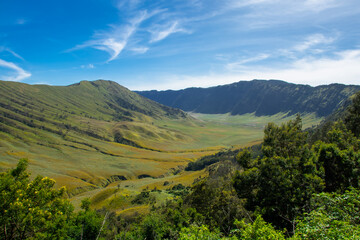 Obraz premium Savana and Teletubbies Hill at Bromo Tengger Semeru National Park, East Java, Indonesia. Indonesian Landscape