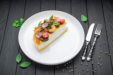 Omelet pulyar with shrimp and grilled mushrooms