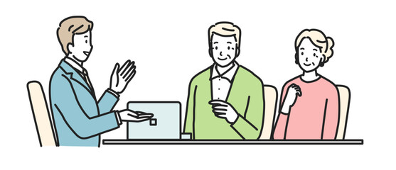 ビジネスマンに相談をするシニア夫婦