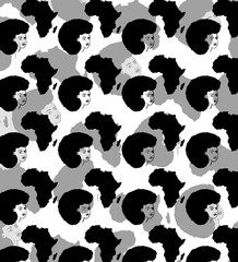 seamless black and white pattern of woman icon with afro and Africa