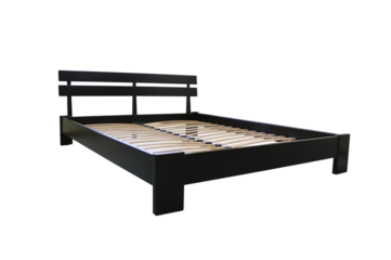 frame of a double bed made of wood with slats, isolated on a white background