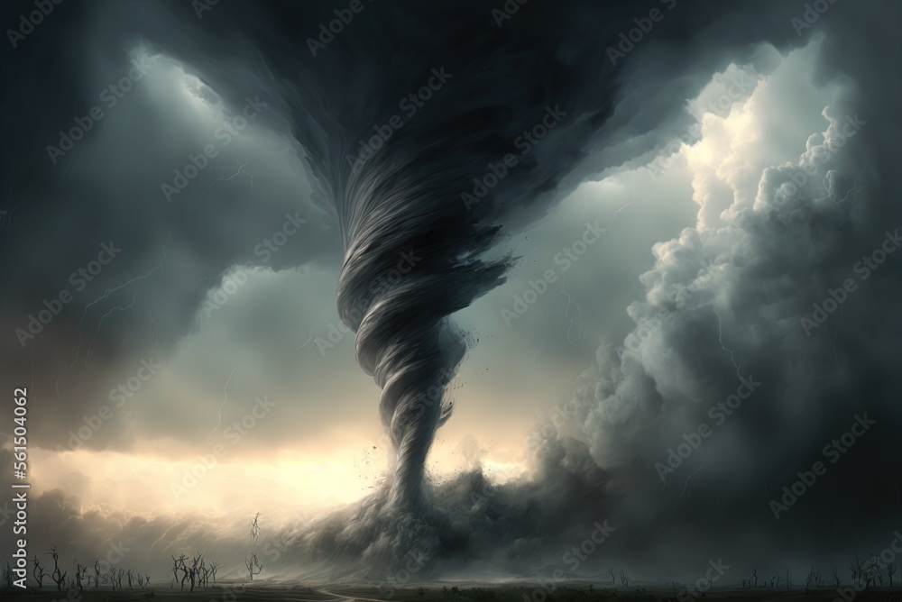 Poster an image of a hurricane or cyclone's wind, shown in the form of a tornado. generative ai