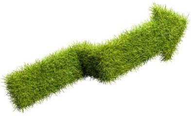 An arrow made of green grass pointing up like a stock chart. Green growth concept. Isolated against...