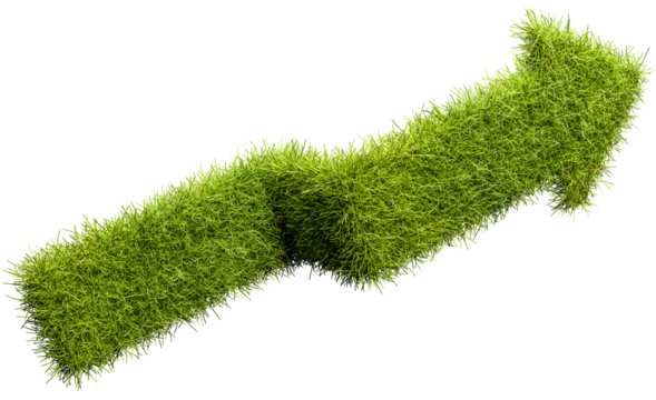 An arrow made of green grass pointing up like a stock chart. Green growth concept. Isolated against transparent background - Powered by Adobe