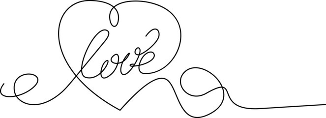 Love lettering. Calligraphic flourish love word. Valentine day hand drawn vintage wedding element. Swirl ornament, line style curls. Outline text divider.