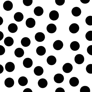 Black and white seamless polka dot pattern. Monochrome, dotted vector background. Geometric abstract with black circles. EPS 10.