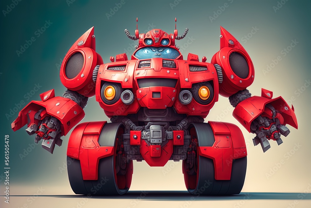 Poster a cartoon red robot that can change into a sports automobile generative ai