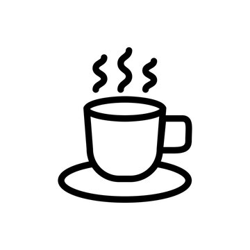 Coffee Line Icon. Cup, Boiling Water, Coffee, Drink, Coffee House, Breakfast, Conversation, Espresso, Coffee Grounds, Cappuccino, Nature. Food Concept. Vector Black Line Icon On White Background