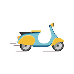 Scooter isolated on white background. Express delivery. Flat cartoon style.