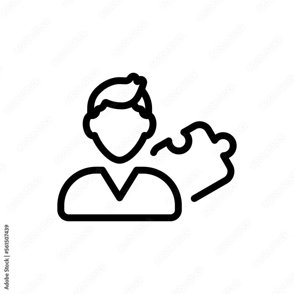 Poster man and puzzle line icon. problem solving, question mark, puzzle, application development, creative 