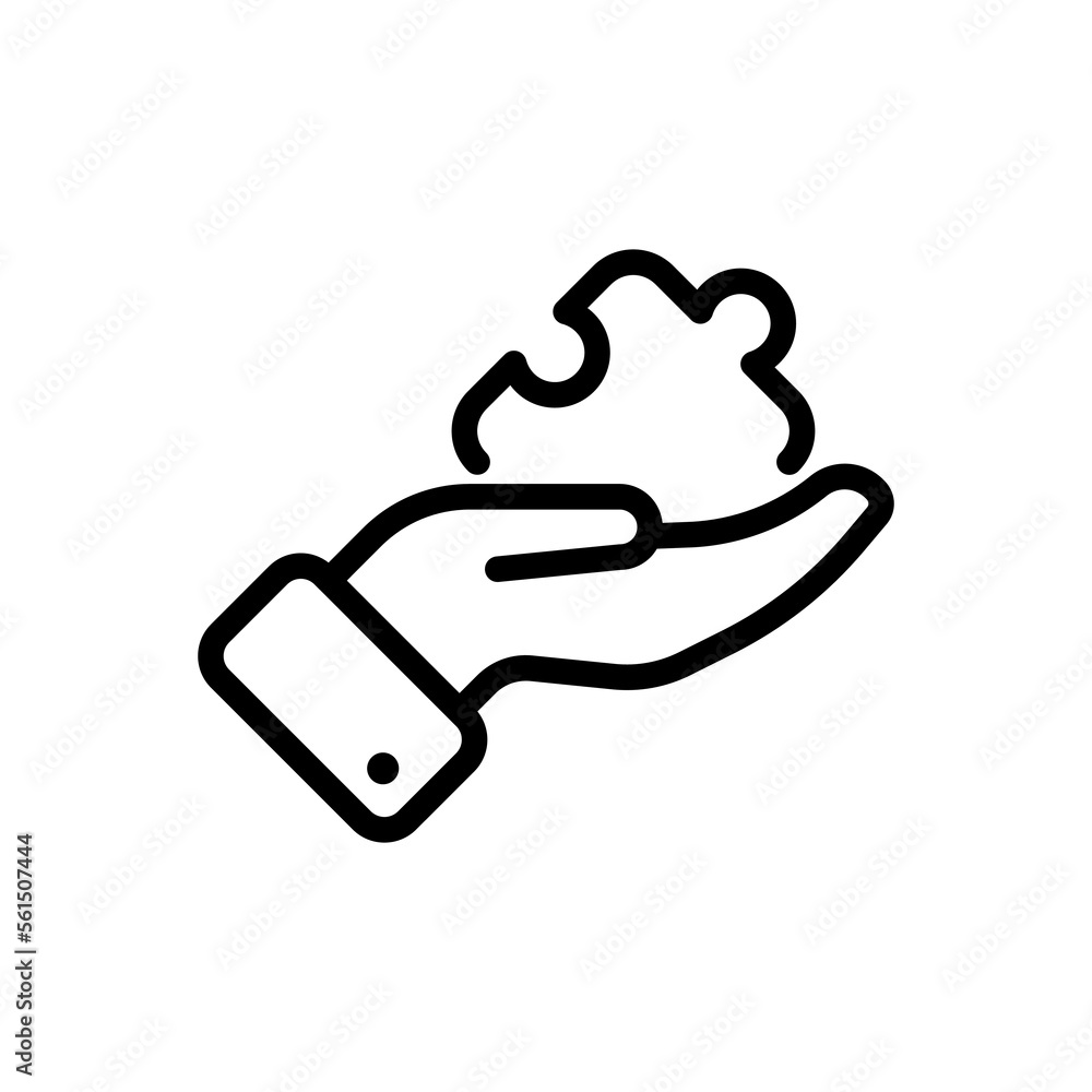 Poster hand and puzzle line icon. problem solving, question mark, puzzle, application development, creative