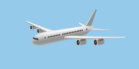 3D White Glossy Commercial Jet Airplane render cartoon illustration