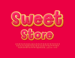 Vector business Signboard Sweet Store. Modern Creative Alphabet Letters, Numbers and Symbols set. Tasty donut Font.