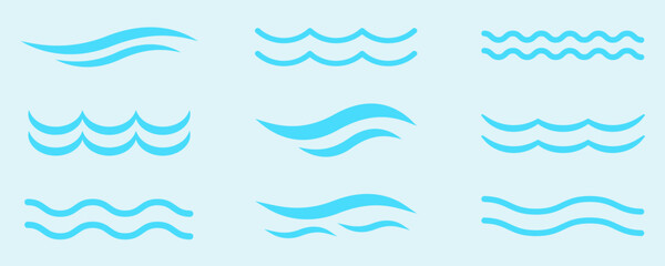 Set of water waves vector icons. Sea and ocean blue waves. Vector 10 Eps. - obrazy, fototapety, plakaty