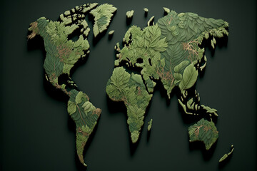World environment and earth day concept with world map made of foliage.
