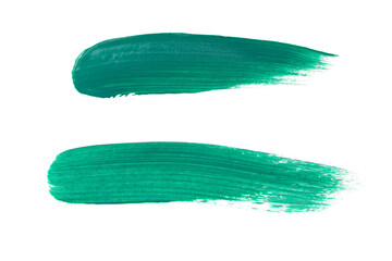 Acrylic green paint brush track blank art isolated on the white background