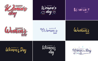 Abstract Happy Women's Day logo with a woman's face and love vector design in pink and black colors