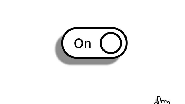 Toggle drag button animation with hand in minimalistic white and black style on isolated alpha background. Switch turn on off mode button concept for mobile apps social media, networks