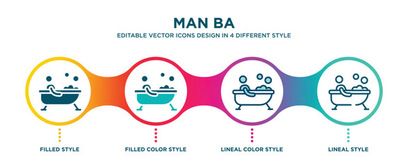 Fototapeta man ba icon in 4 different styles such as filled, color, glyph, colorful, lineal color. set of man ba vector for web, mobile, ui obraz