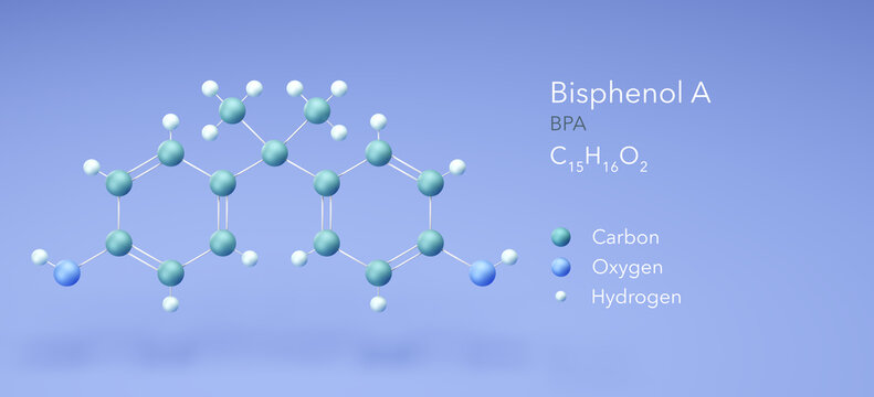 bisphenol a molecule, molecular structures, BPA 3d model, Structural Chemical Formula and Atoms with Color Coding