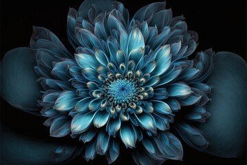 Abstract Blue Flower Closeup Generative AI