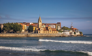 Seascape with Morning Light at San Lorenzo Beach in Gijon, Spain