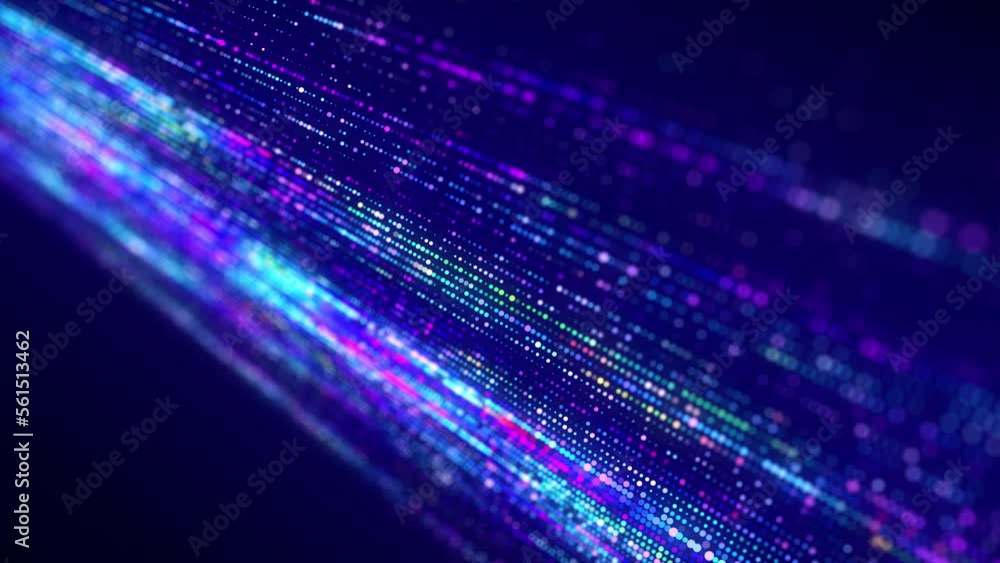 Poster Futuristic blue dots background. Abstract glitch background. Corrupted binary code. Technology of many glowing particles. Artificial intelligence. Big data visualization. 3d rendering.