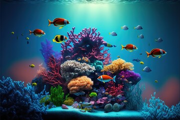 Coral reef and fish Generative AI