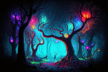 Obraz premium Neon Forest Generative AI