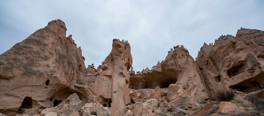 mountain texture and settlements in Cappadocia